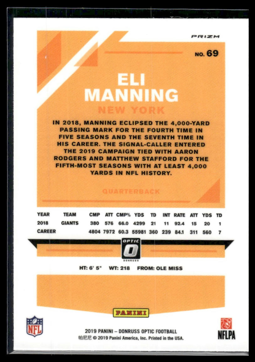 2019 Donruss Optic #69 Eli Manning Holo