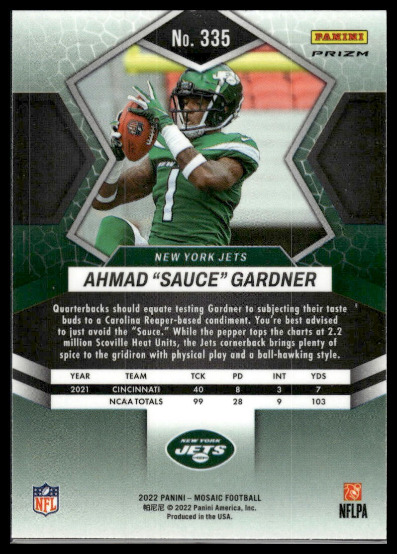 2022 Panini Mosaic #335 Ahmad "Sauce" Gardner Mosaic Green