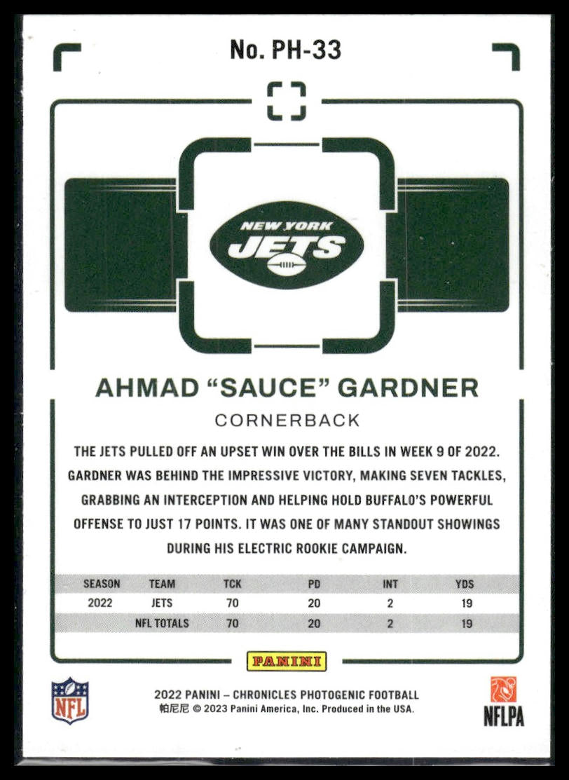 2022 Panini Chronicles #PH-33 Ahmad "Sauce" Gardner Photogenic Teal
