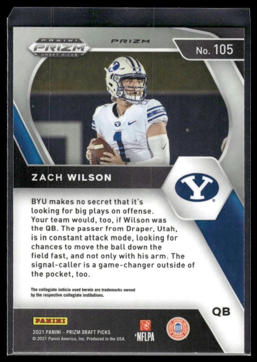 2021 Panini Prizm Draft Picks Collegiate #105 Zach Wilson Purple Wave