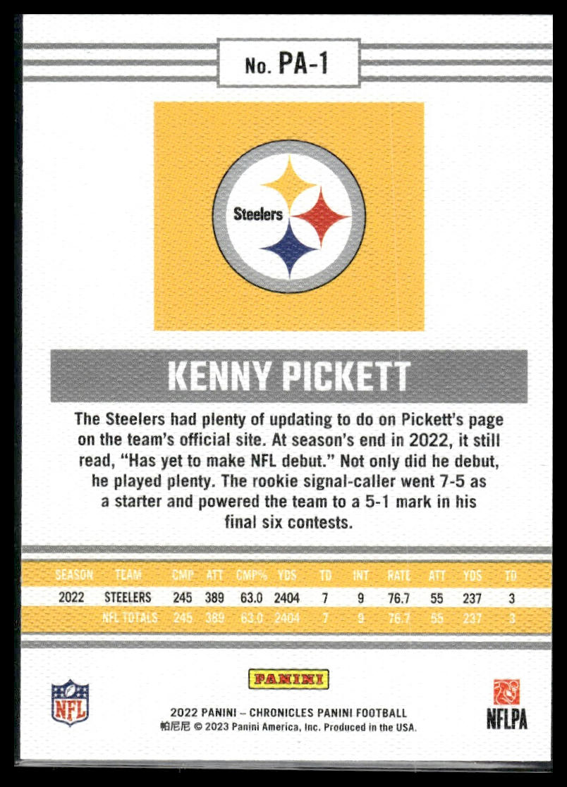 2022 Panini Chronicles #PA-1 Kenny Pickett Panini Teal