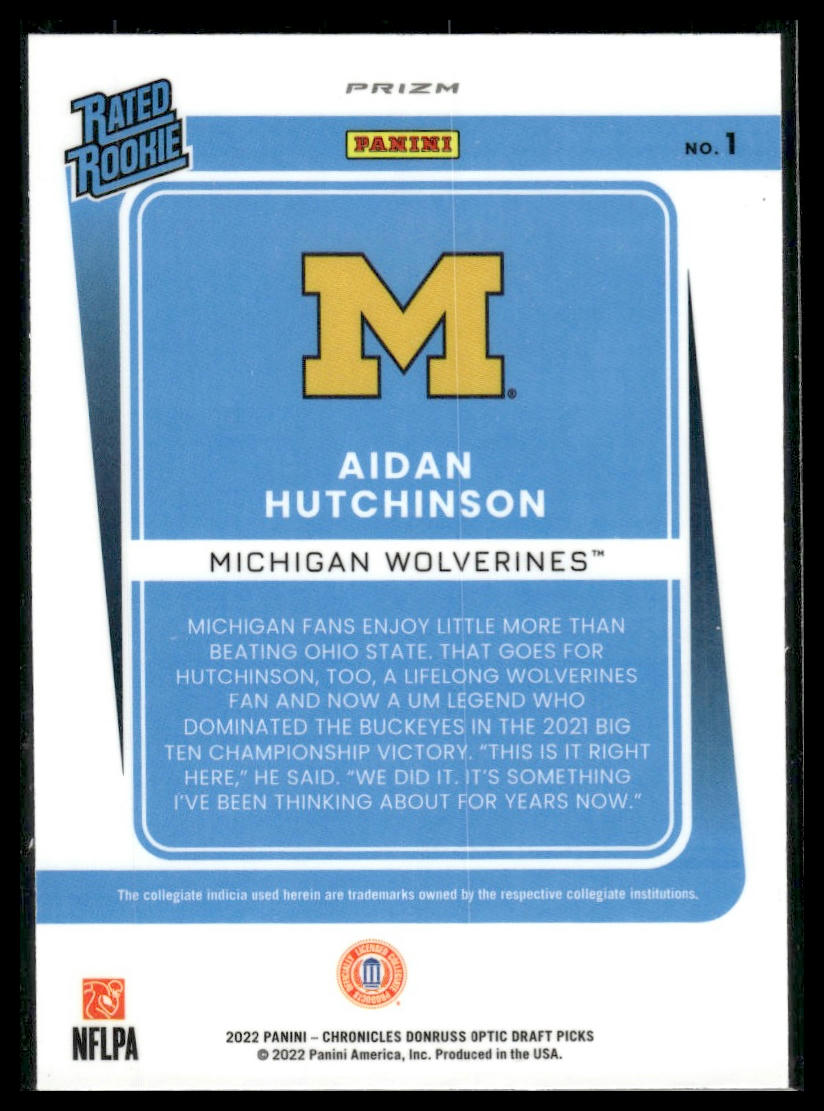 2022 Chronicles Draft Picks #1 Aidan Hutchinson Optic Rated Rookie Bronze