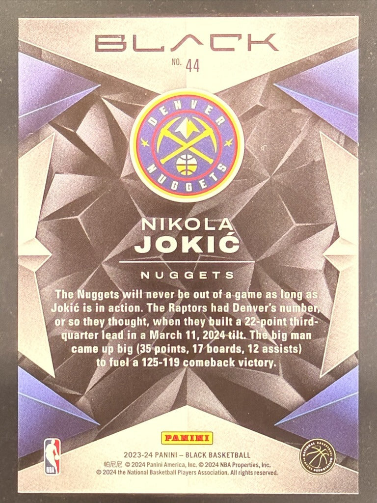 2023 Panini Black Nikola Jokic Amethyst #09/15 Nuggets