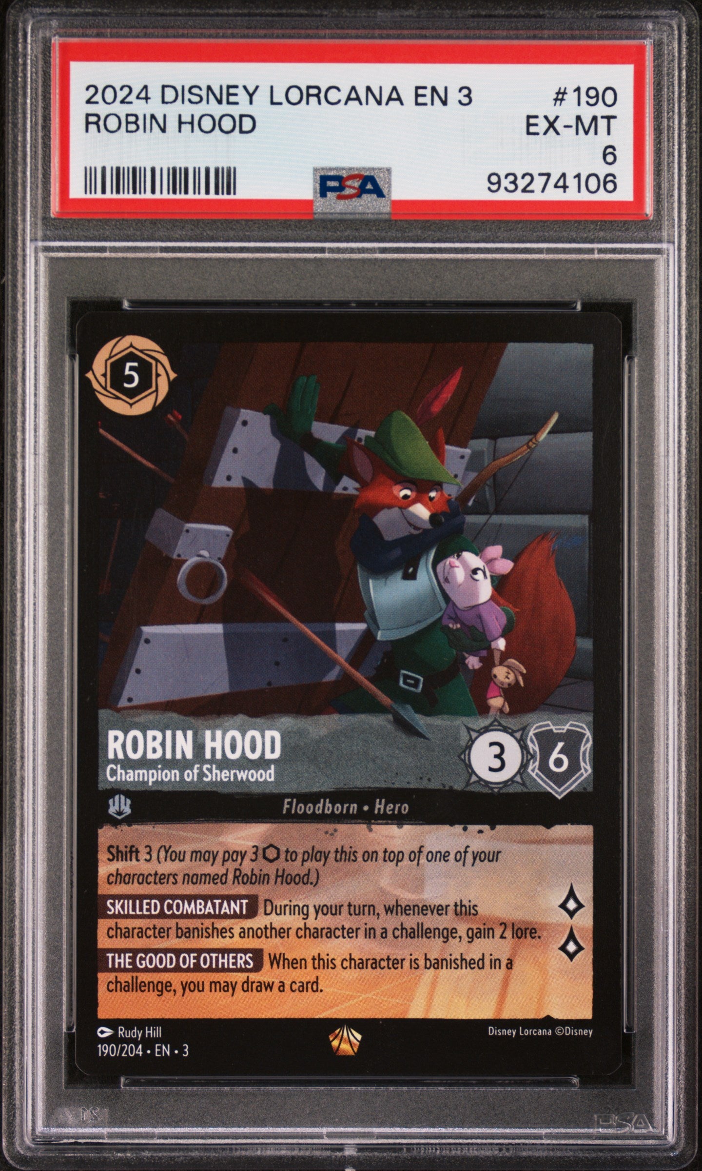 2024 Disney Lorcana En 3-Into The Inklands #190 Robin Hood PSA 6