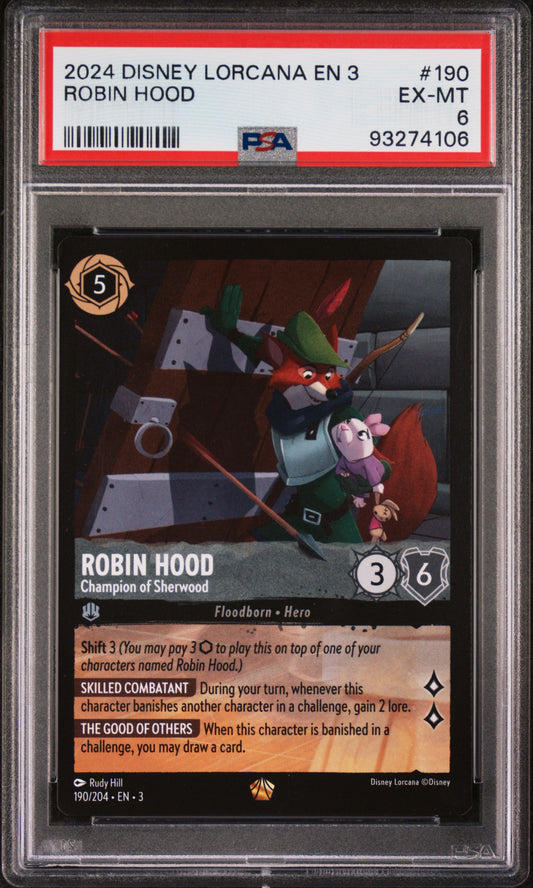 2024 Disney Lorcana En 3-Into The Inklands #190 Robin Hood PSA 6