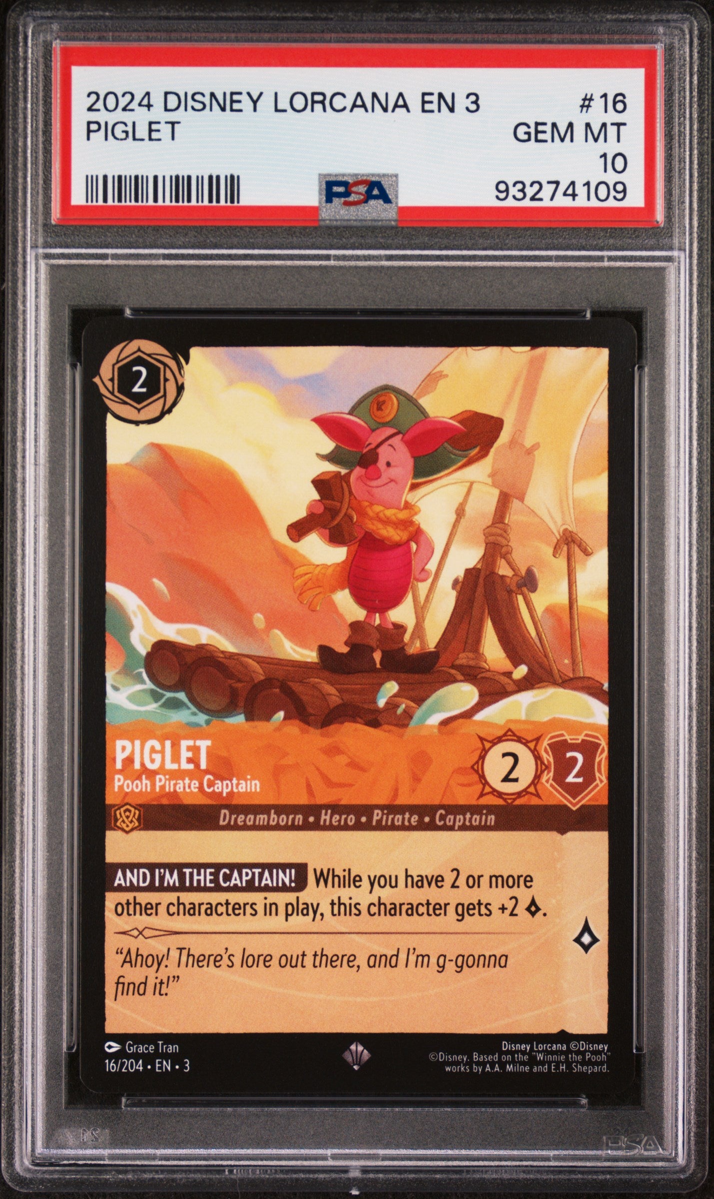 2024 Disney Lorcana En 3-Into The Inklands #16 Piglet PSA 10