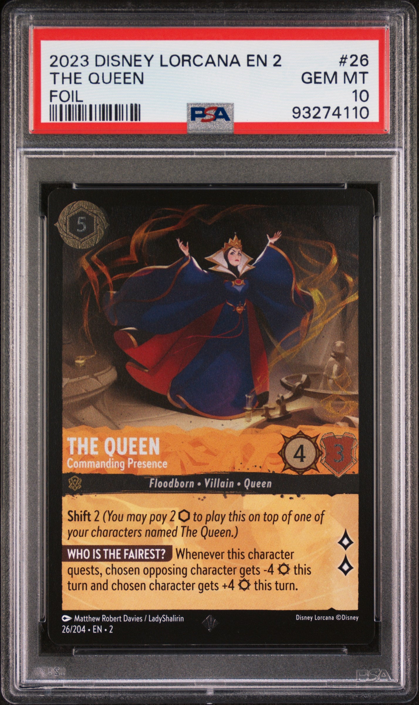 2023 Disney Lorcana En 2-Rise Of The Floodborn #26 The Queen Foil PSA 10